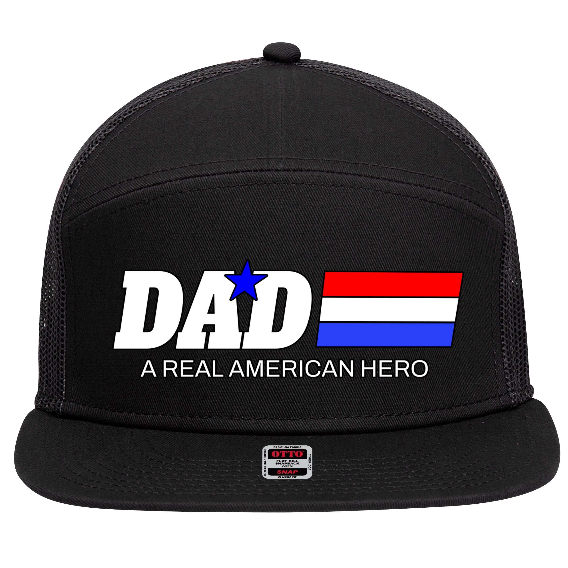 Dad A Real American Hero 7 Panel Mesh Trucker Snapback Hat