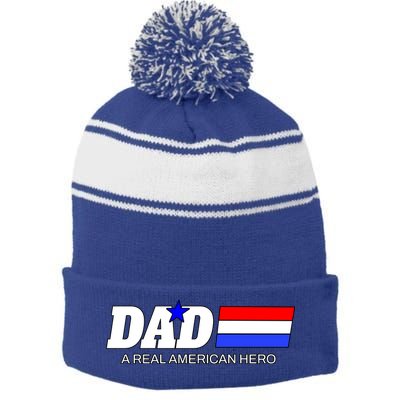 Dad A Real American Hero Stripe Pom Pom Beanie