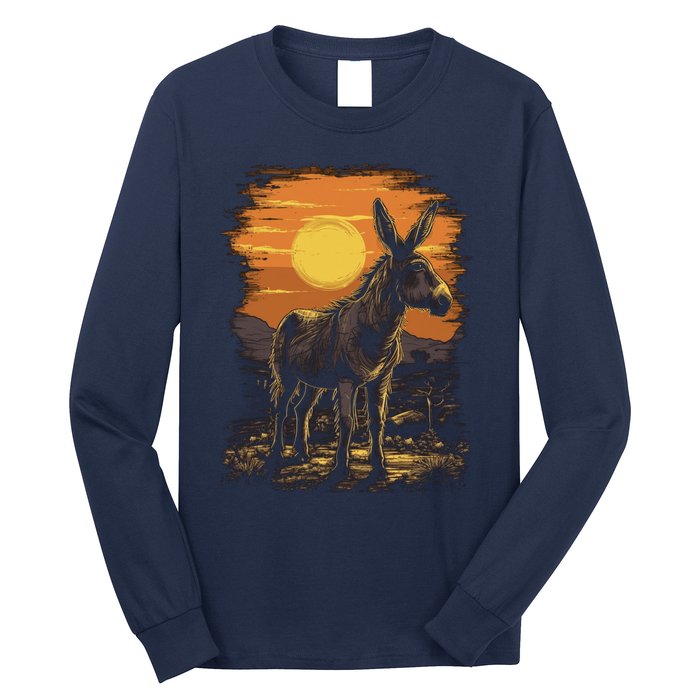 Donkey Animal Retro Style Graphic Tee for Boy Girl Long Sleeve Shirt