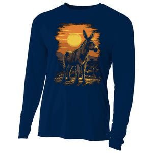 Donkey Animal Retro Style Graphic Tee for Boy Girl Cooling Performance Long Sleeve Crew