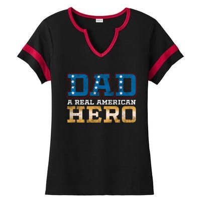 Dad A Real American Hero Gift Funny Gift Ladies Halftime Notch Neck Tee