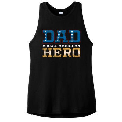 Dad A Real American Hero Gift Funny Gift Ladies PosiCharge Tri-Blend Wicking Tank