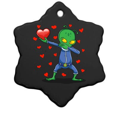 Dabbing Alien Red Heart Love Valentines Day Ufo Lovers Gift Ceramic Star Ornament