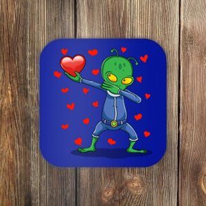 Dabbing Alien Red Heart Love Valentines Day Ufo Lovers Gift Coaster