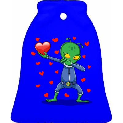 Dabbing Alien Red Heart Love Valentines Day Ufo Lovers Gift Ceramic Bell Ornament