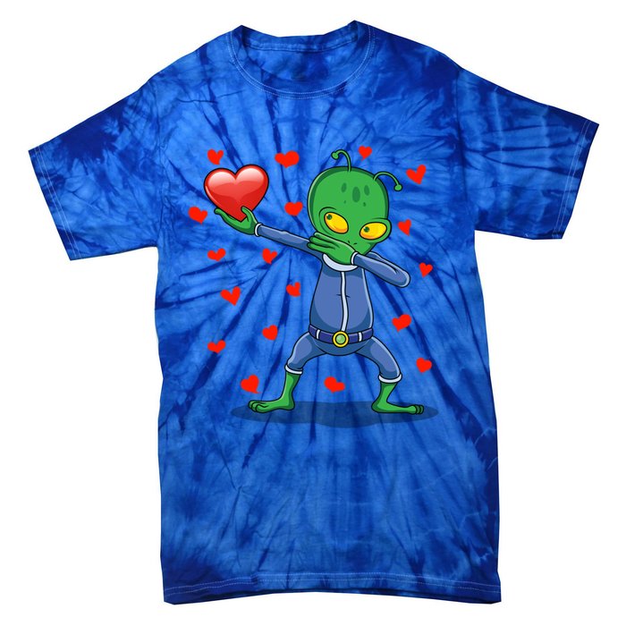 Dabbing Alien Red Heart Love Valentines Day Ufo Lovers Gift Tie-Dye T-Shirt