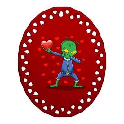 Dabbing Alien Red Heart Love Valentines Day Ufo Lovers Gift Ceramic Oval Ornament