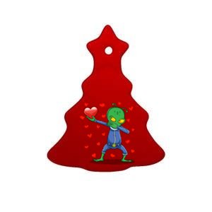 Dabbing Alien Red Heart Love Valentines Day Ufo Lovers Gift Ceramic Tree Ornament