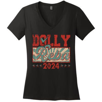 Dolly And Reba 2024 For President Dolly Reba Women's V-Neck T-Shirt