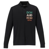 Don And Ron 2024 Don Donald Trump Ron DeSantis 2024 Vintage Performance Long Sleeve Polo