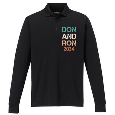 Don And Ron 2024 Don Donald Trump Ron DeSantis 2024 Vintage Performance Long Sleeve Polo