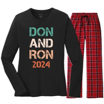 Don And Ron 2024 Don Donald Trump Ron DeSantis 2024 Vintage Women's Long Sleeve Flannel Pajama Set 