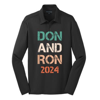 Don And Ron 2024 Don Donald Trump Ron DeSantis 2024 Vintage Silk Touch Performance Long Sleeve Polo