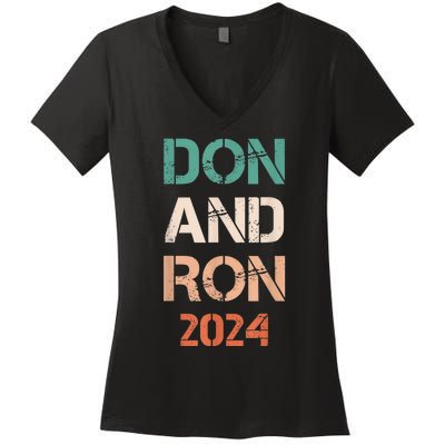 Don And Ron 2024 Don Donald Trump Ron DeSantis 2024 Vintage Women's V-Neck T-Shirt