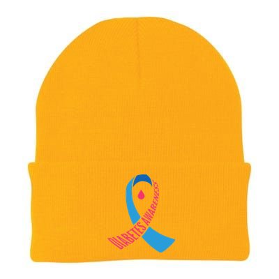 Diabetes Awareness Ribbon With Blood Drop Design Knit Cap Winter Beanie