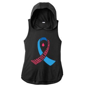 Diabetes Awareness Ribbon With Blood Drop Design Ladies PosiCharge Tri-Blend Wicking Draft Hoodie Tank