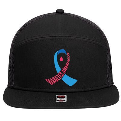 Diabetes Awareness Ribbon With Blood Drop Design 7 Panel Mesh Trucker Snapback Hat