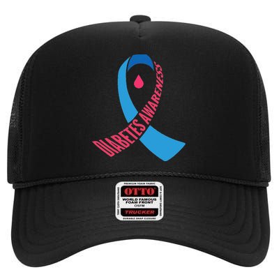 Diabetes Awareness Ribbon With Blood Drop Design High Crown Mesh Back Trucker Hat