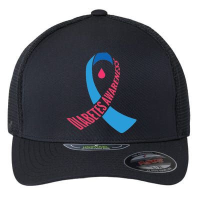 Diabetes Awareness Ribbon With Blood Drop Design Flexfit Unipanel Trucker Cap