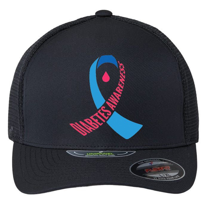 Diabetes Awareness Ribbon With Blood Drop Design Flexfit Unipanel Trucker Cap