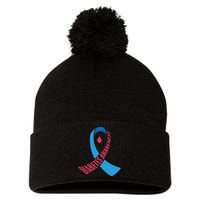 Diabetes Awareness Ribbon With Blood Drop Design Pom Pom 12in Knit Beanie