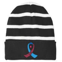 Diabetes Awareness Ribbon With Blood Drop Design Striped Beanie with Solid Band