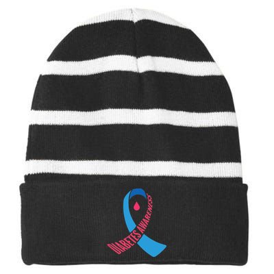 Diabetes Awareness Ribbon With Blood Drop Design Striped Beanie with Solid Band