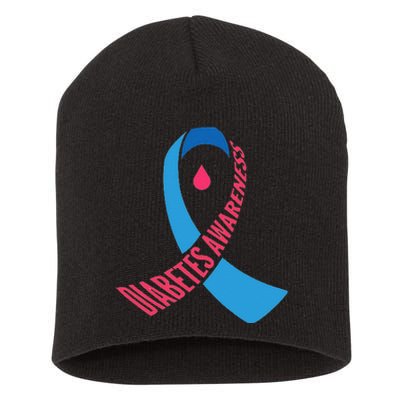 Diabetes Awareness Ribbon With Blood Drop Design Short Acrylic Beanie