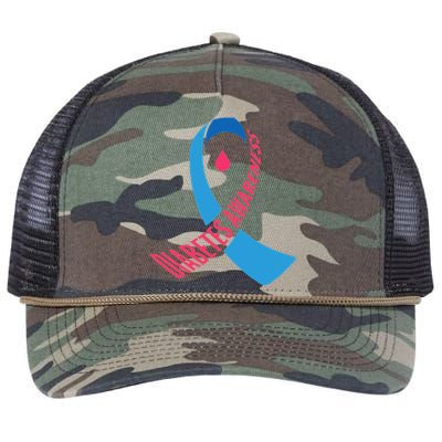 Diabetes Awareness Ribbon With Blood Drop Design Retro Rope Trucker Hat Cap