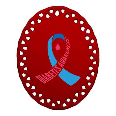 Diabetes Awareness Ribbon With Blood Drop Design Ceramic Oval Ornament