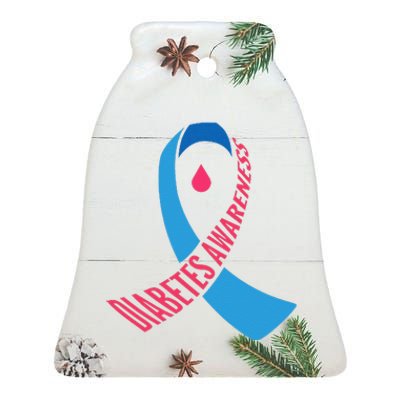 Diabetes Awareness Ribbon With Blood Drop Design Ceramic Bell Ornament