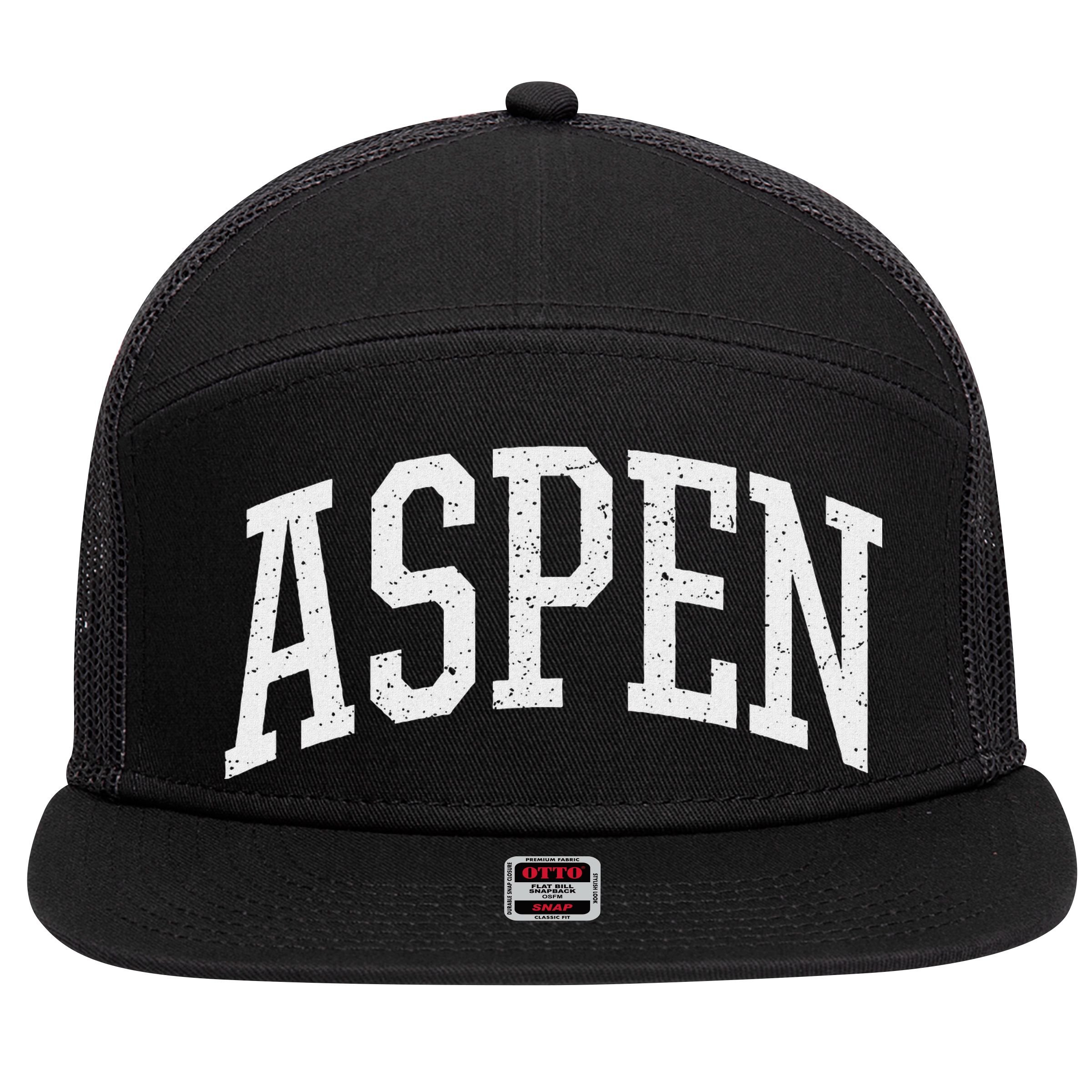 Distressed Aspen , Retro Aspen 7 Panel Mesh Trucker Snapback Hat