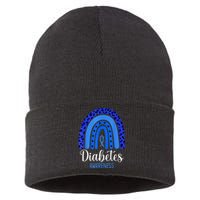 Diabetes Awareness Rainbow Blue Ribbon Fight T1 T2 Diabetes Sustainable Knit Beanie