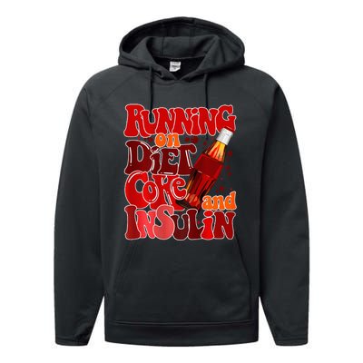 Diabetes Awareness Running on diet Coke and Insulin Pancreas Performance Fleece Hoodie