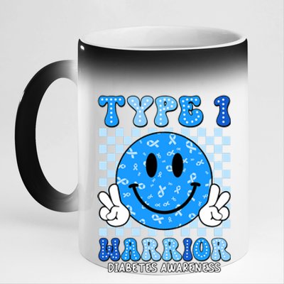 Diabetes Awareness Ribbon T1d Warrior Support Squad 11oz Black Color Changing Mug