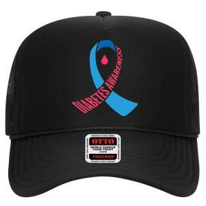 Diabetes Awareness Ribbon With Blood Drop Design High Crown Mesh Back Trucker Hat