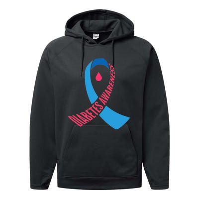 Diabetes Awareness Ribbon With Blood Drop Design Performance Fleece Hoodie