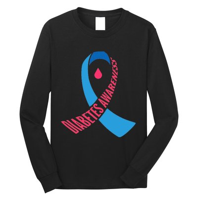 Diabetes Awareness Ribbon With Blood Drop Design Long Sleeve Shirt