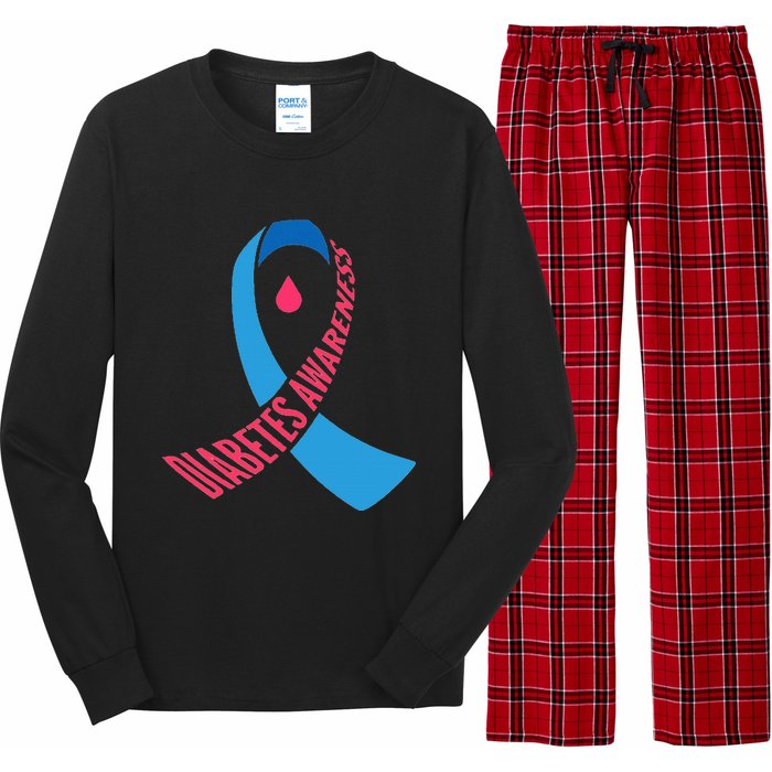 Diabetes Awareness Ribbon With Blood Drop Design Long Sleeve Pajama Set