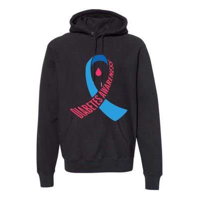 Diabetes Awareness Ribbon With Blood Drop Design Premium Hoodie