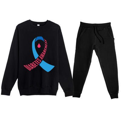 Diabetes Awareness Ribbon With Blood Drop Design Premium Crewneck Sweatsuit Set