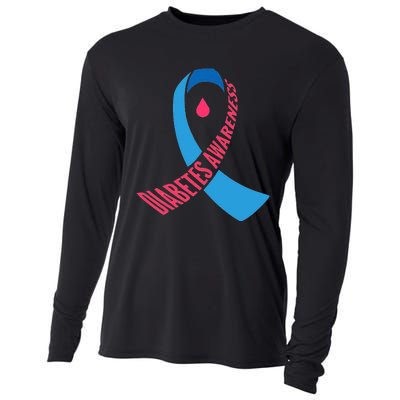 Diabetes Awareness Ribbon With Blood Drop Design Cooling Performance Long Sleeve Crew