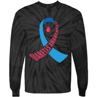 Diabetes Awareness Ribbon With Blood Drop Design Tie-Dye Long Sleeve Shirt