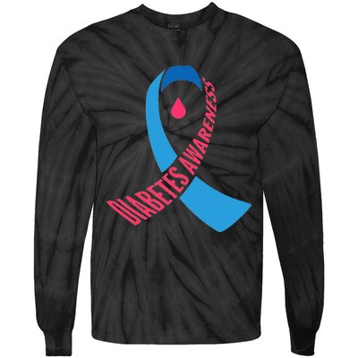 Diabetes Awareness Ribbon With Blood Drop Design Tie-Dye Long Sleeve Shirt