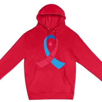 Diabetes Awareness Ribbon With Blood Drop Design Premium Pullover Hoodie