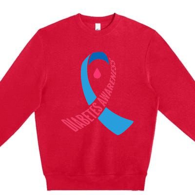 Diabetes Awareness Ribbon With Blood Drop Design Premium Crewneck Sweatshirt