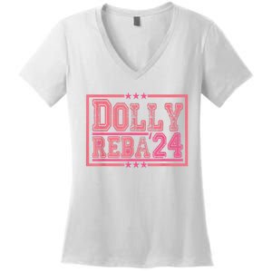 Dolly And Reba For President Pink 2024 Women's V-Neck T-Shirt