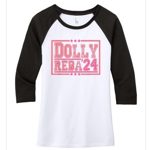 Dolly And Reba For President Pink 2024 Women's Tri-Blend 3/4-Sleeve Raglan Shirt