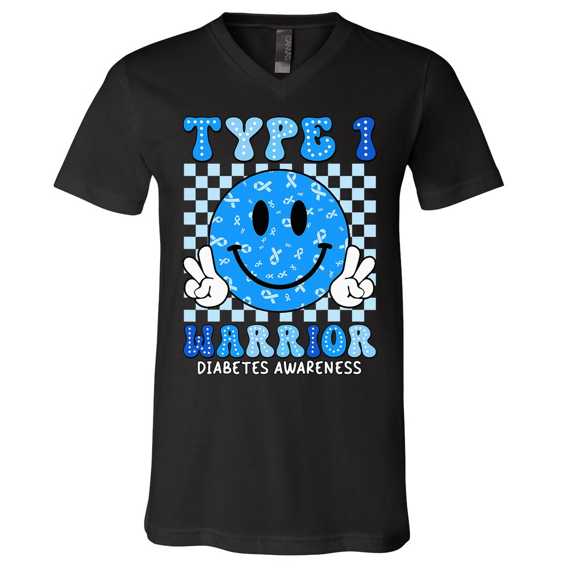Diabetes Awareness Ribbon T1d Warrior Support Squad V-Neck T-Shirt