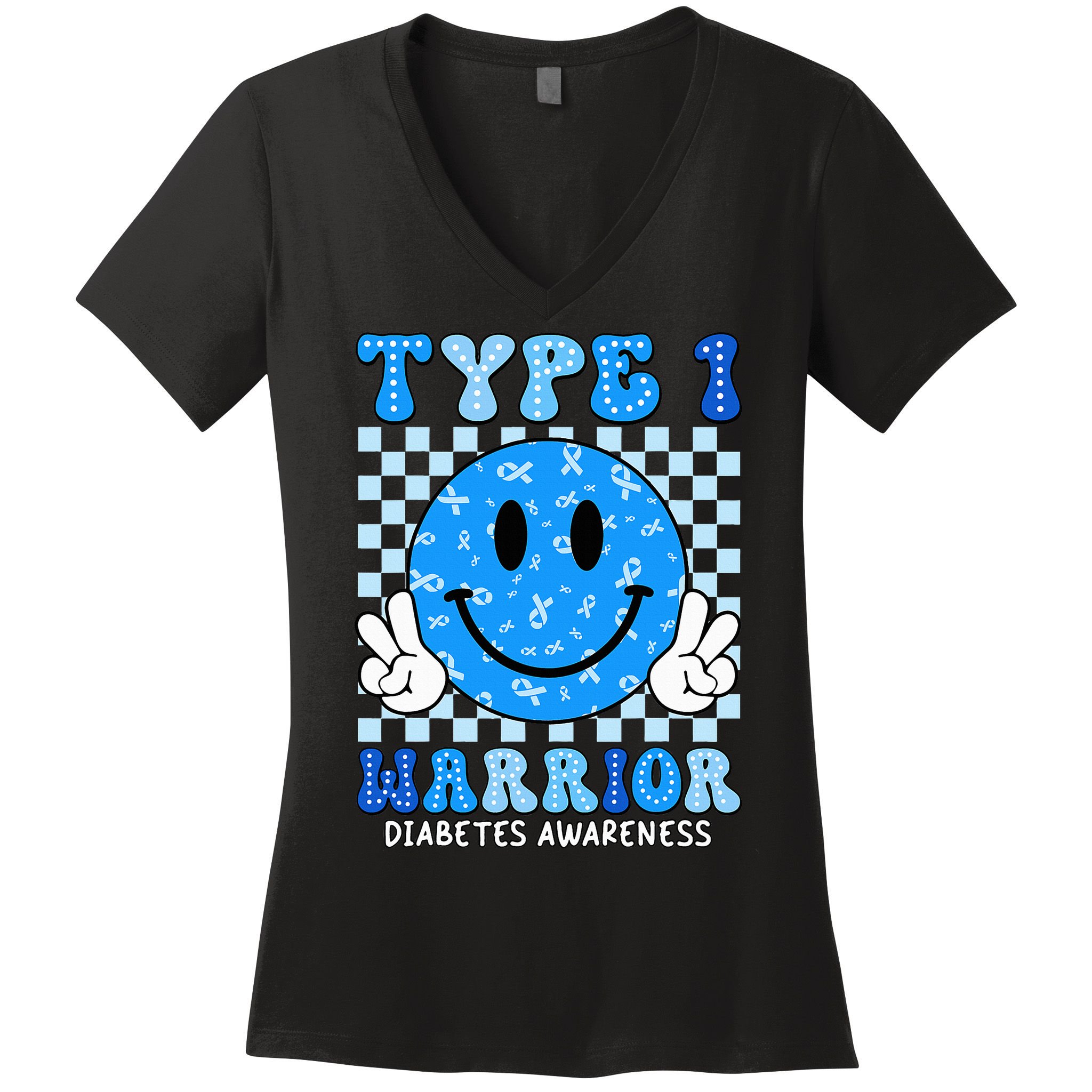 Diabetes Awareness Ribbon T1d Warrior Support Squad Women's V-Neck T-Shirt